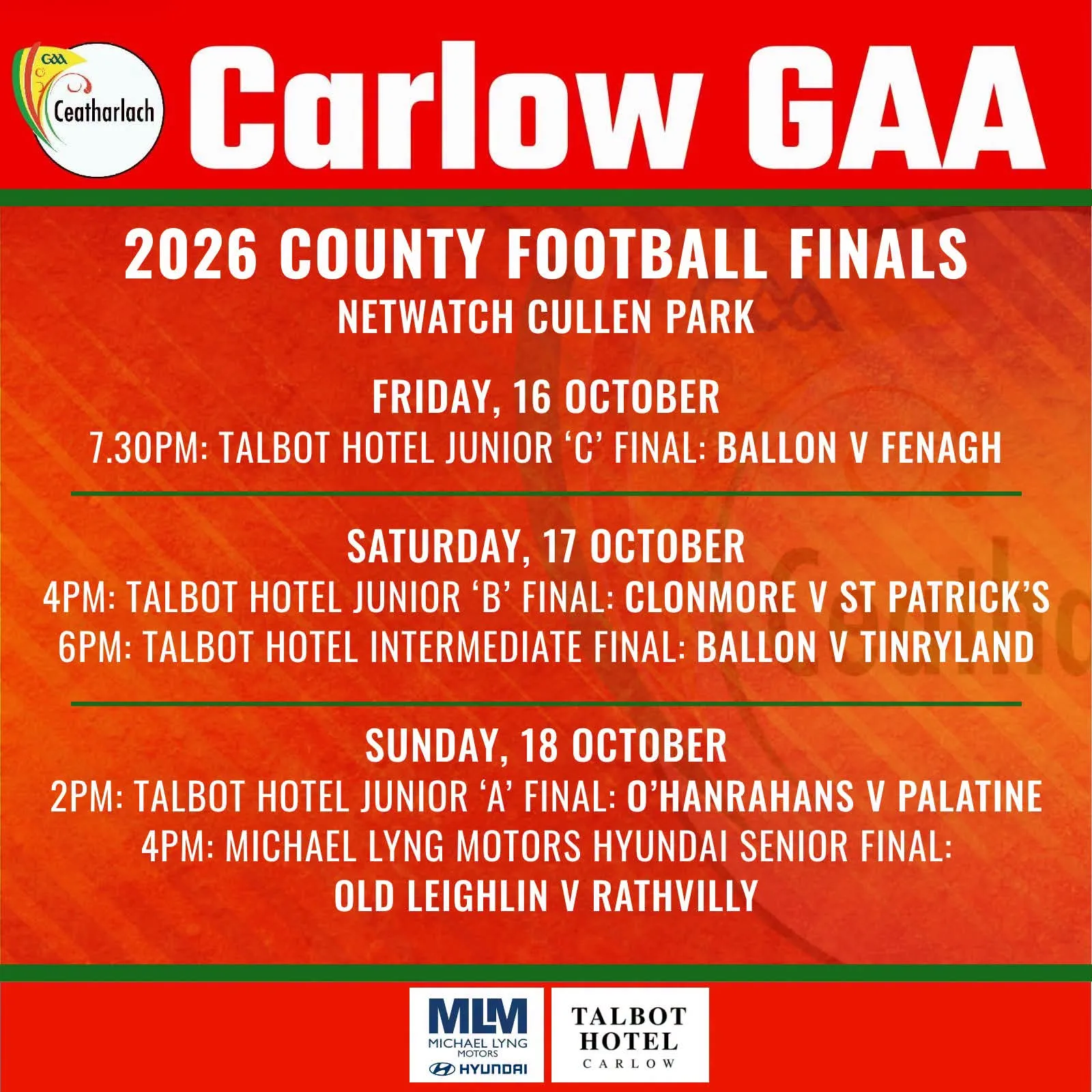 2026 County Football Finals: Junior B Football Final — Clonmore v St Patrick’s flyer