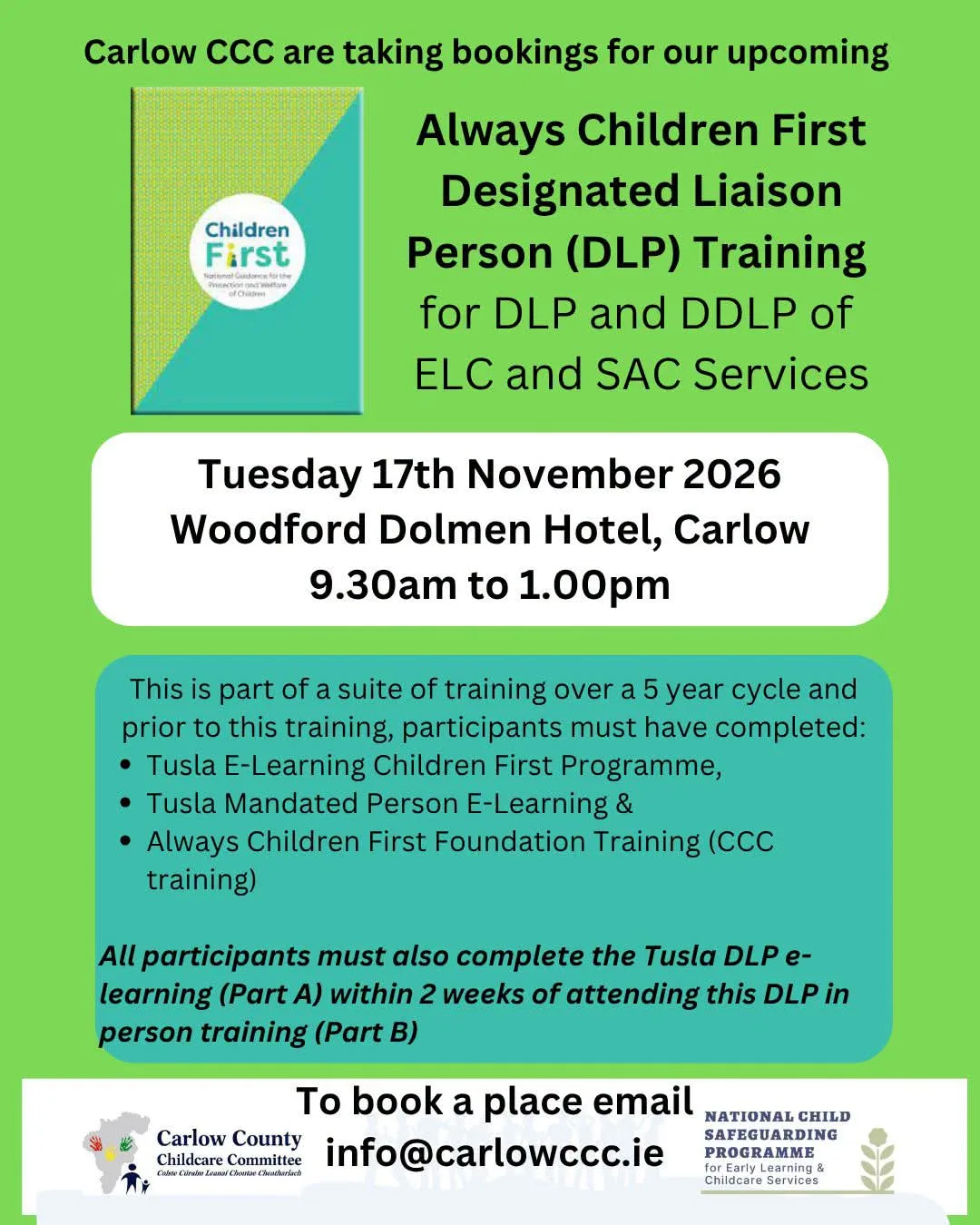 Always Children First — Designated Liaison Person (DLP) Training flyer