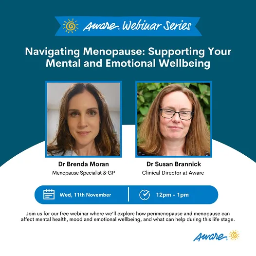 Aware Webinar: Navigating Menopause — Supporting Your Mental and Emotional Wellbeing flyer