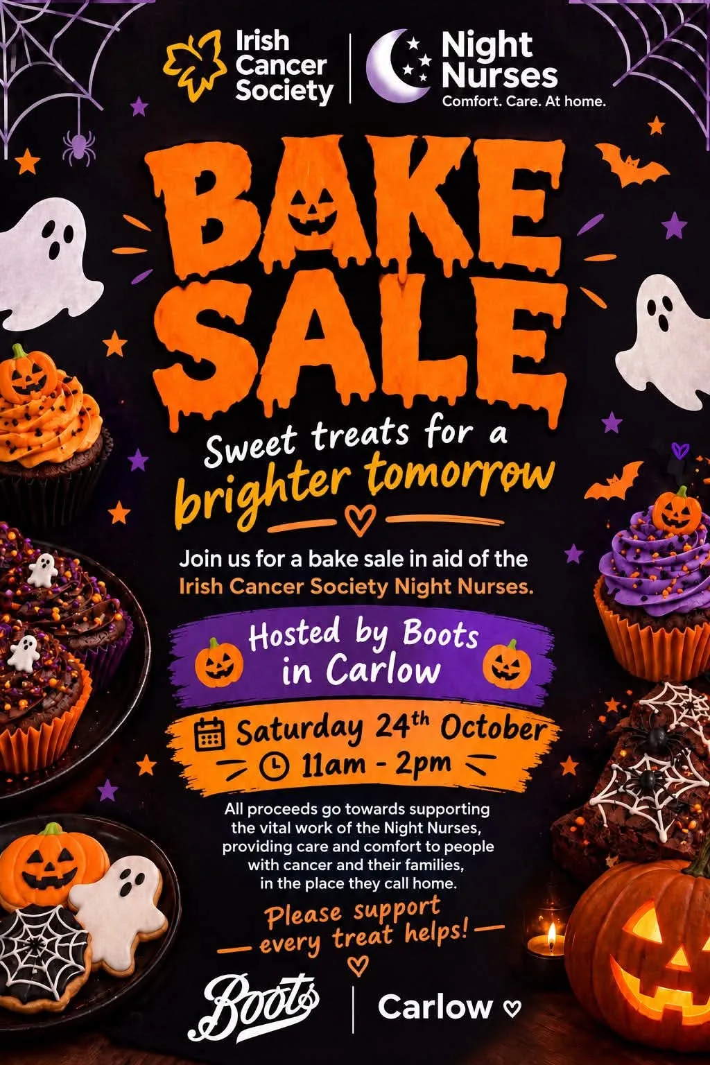 Bake Sale for the Irish Cancer Society Night Nurses — Boots Carlow flyer