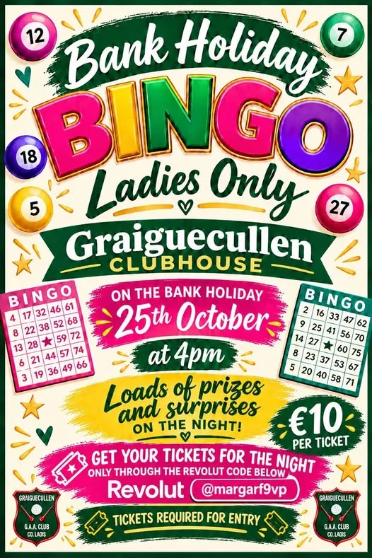Bank Holiday Bingo — Ladies Only (Graiguecullen GAA Clubhouse) flyer