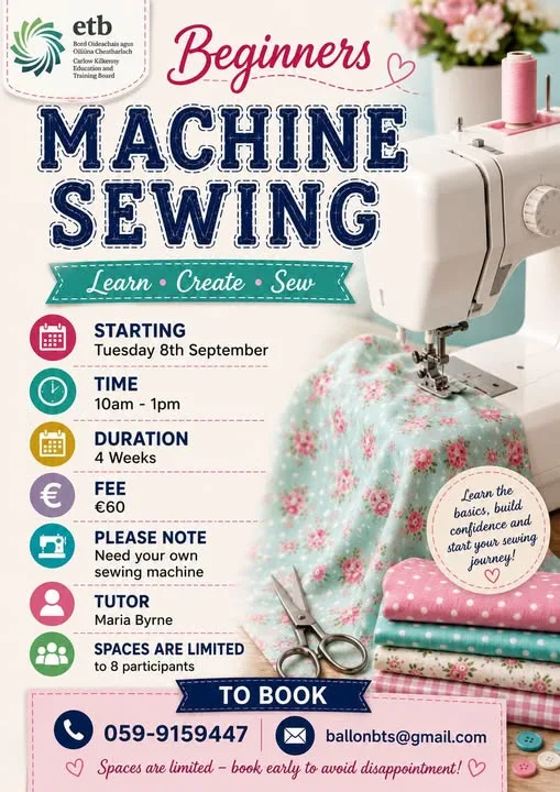 Beginners Machine Sewing (4-Week Course) flyer