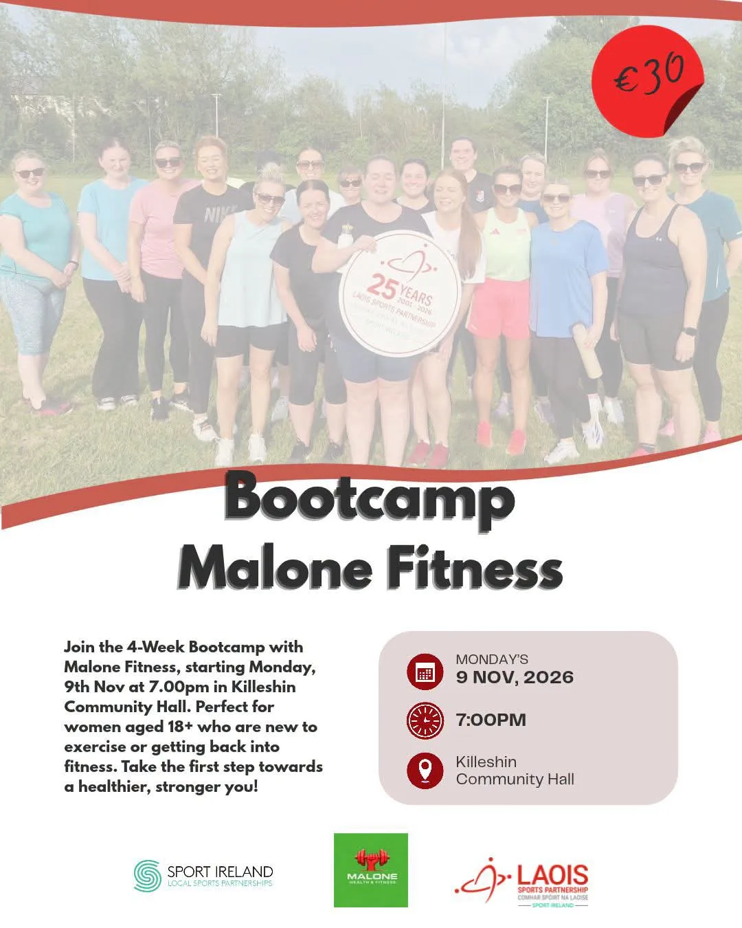 Bootcamp with Malone Fitness (4 weeks, women 18+) — Killeshin flyer