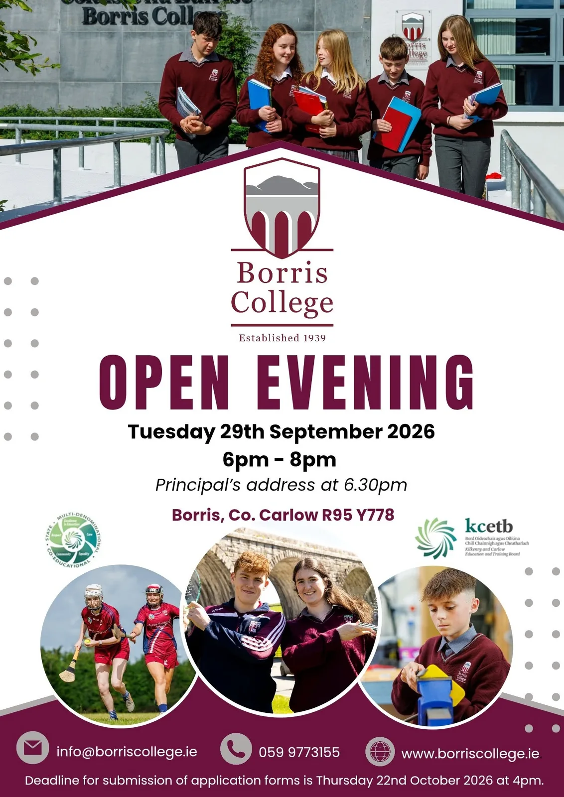 Borris College — Open Evening flyer