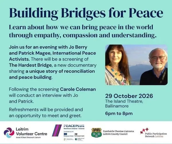 Building Bridges for Peace — Evening with Jo Berry & Patrick Magee flyer