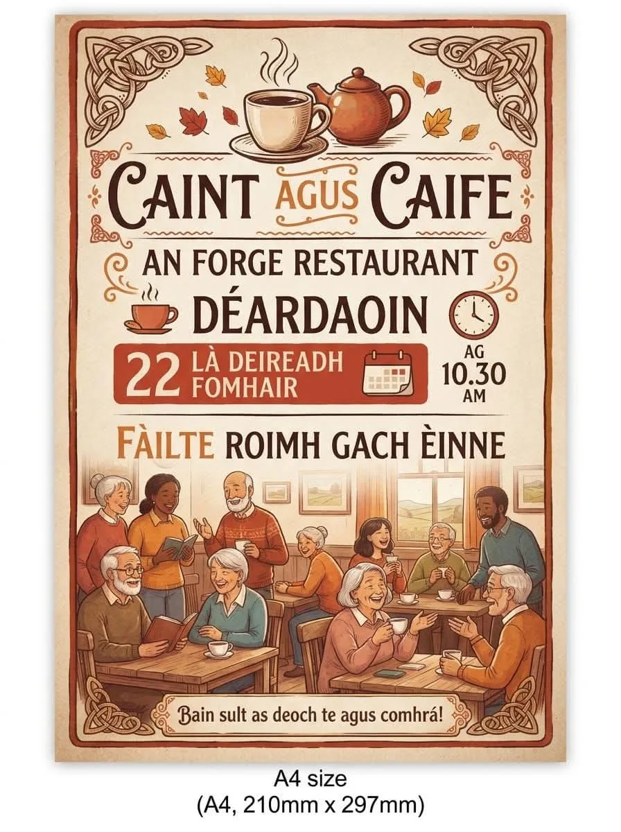 Caint agus Caife — Irish Chat over Coffee at An Forge flyer