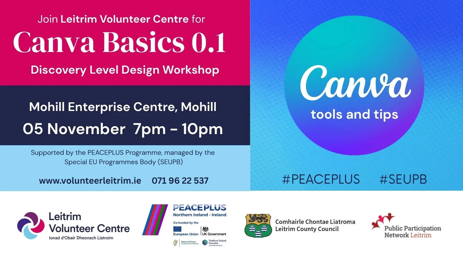 Canva Basics 0.1 — Discovery Level Design Workshop (Mohill) flyer