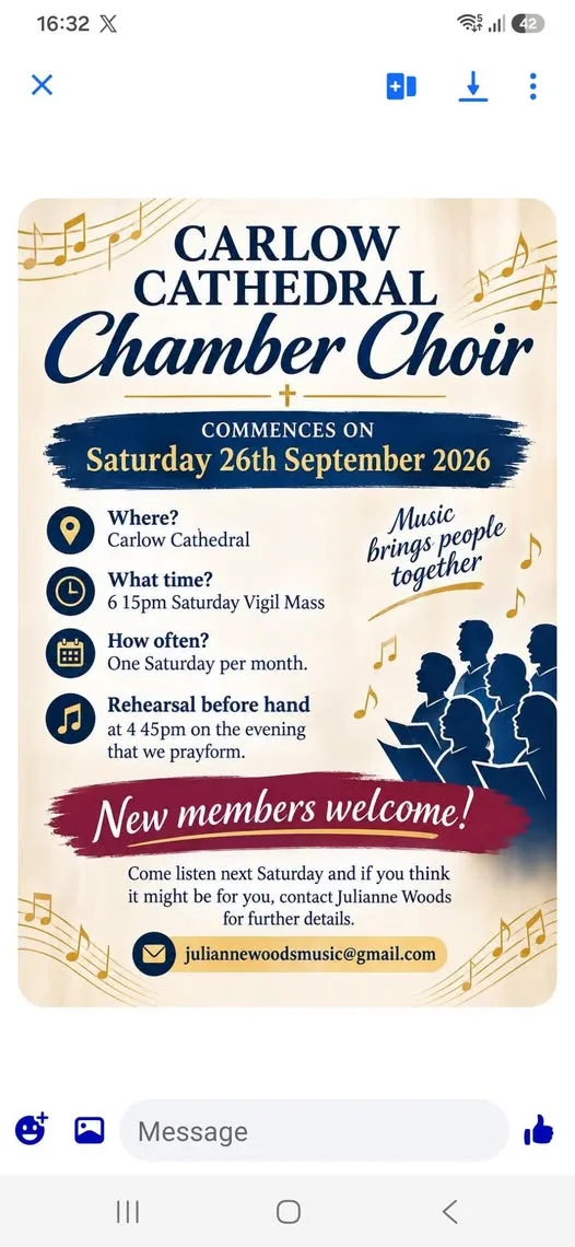 Carlow Cathedral Chamber Choir — Vigil Mass flyer