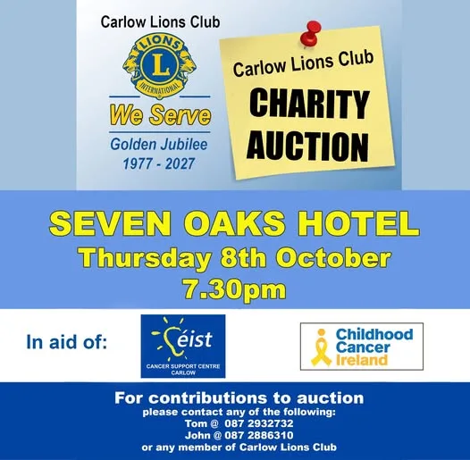 Carlow Lions Club Charity Auction flyer