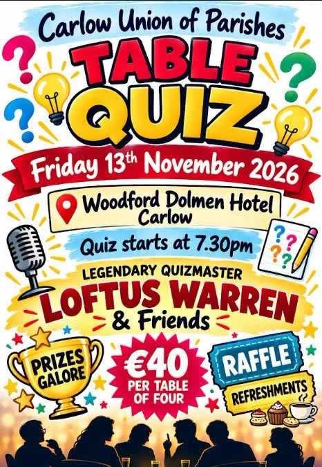 Carlow Union of Parishes Table Quiz flyer