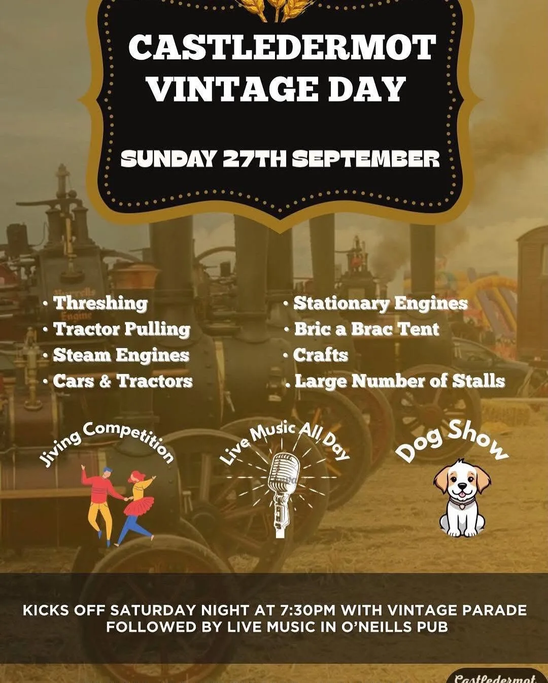 Castledermot Vintage Parade & Live Music at O'Neill's flyer
