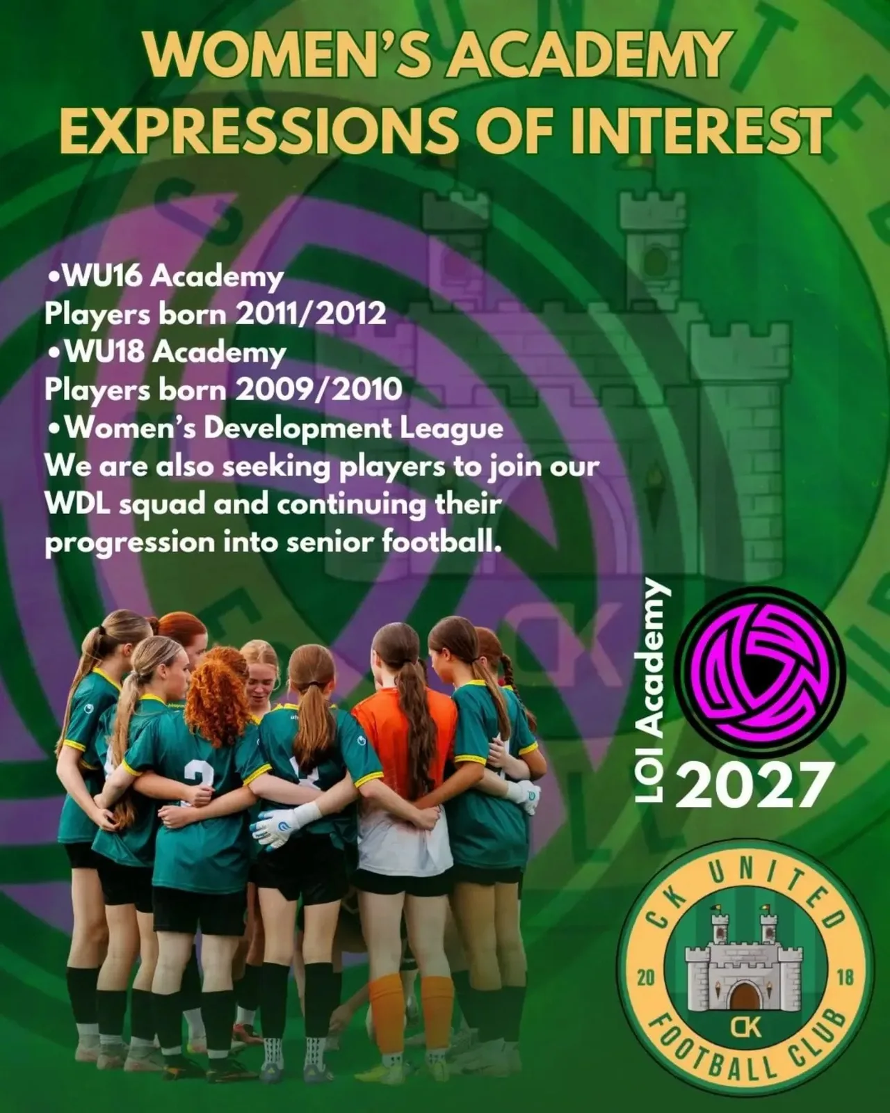 CK United — Women's Academy Expressions of Interest (LOI Academy 2027) flyer