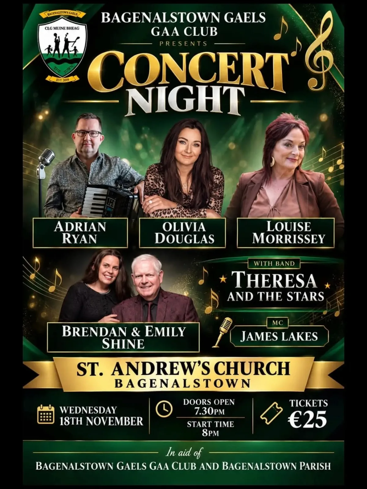 Concert Night — Bagenalstown Gaels flyer
