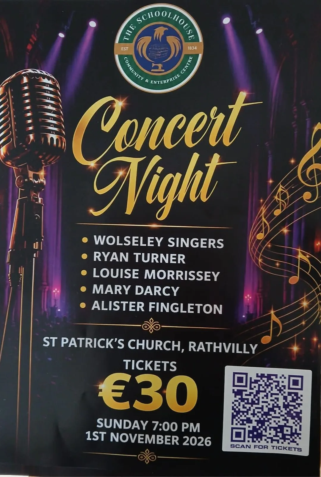 Concert Night — The Schoolhouse, Rathvilly flyer