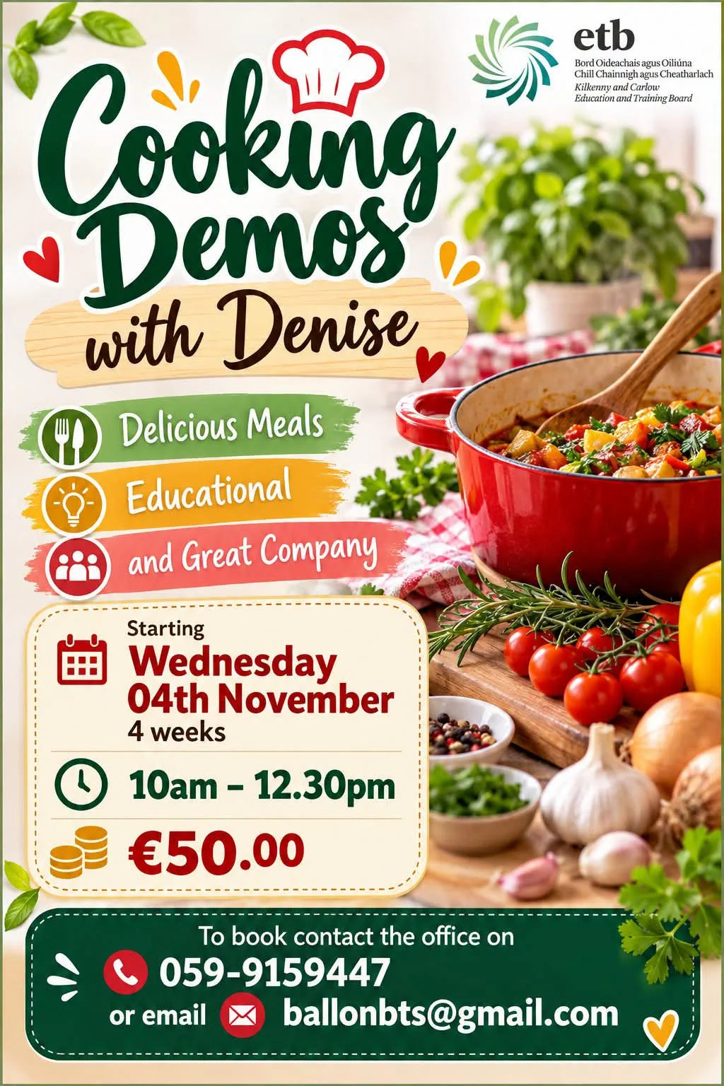 Cooking Demos with Denise (4 Weeks) flyer