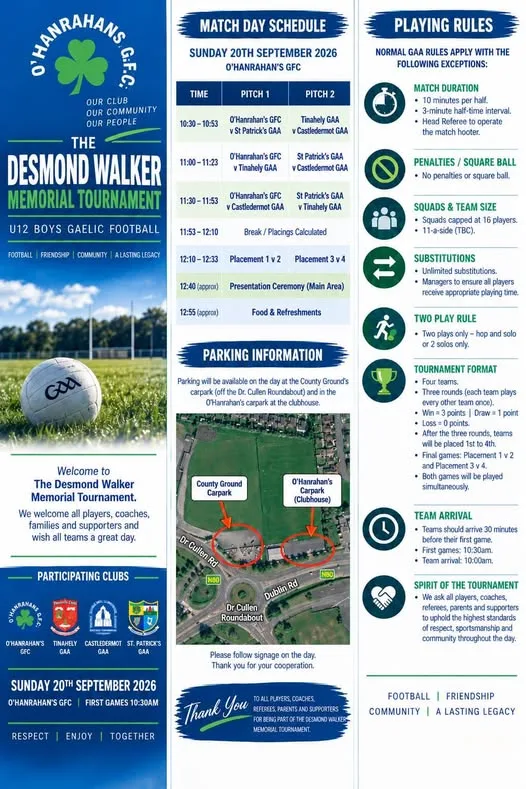 Desmond Walker Memorial Tournament (U12 Boys Gaelic Football) flyer