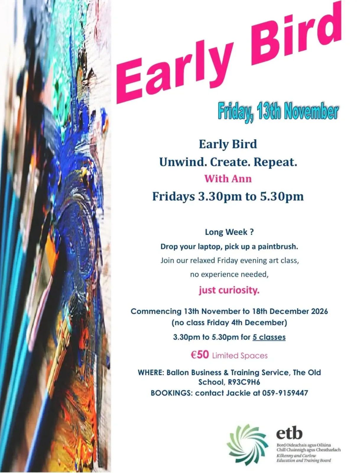 Early Bird — Friday Art Class with Ann (5 classes) flyer