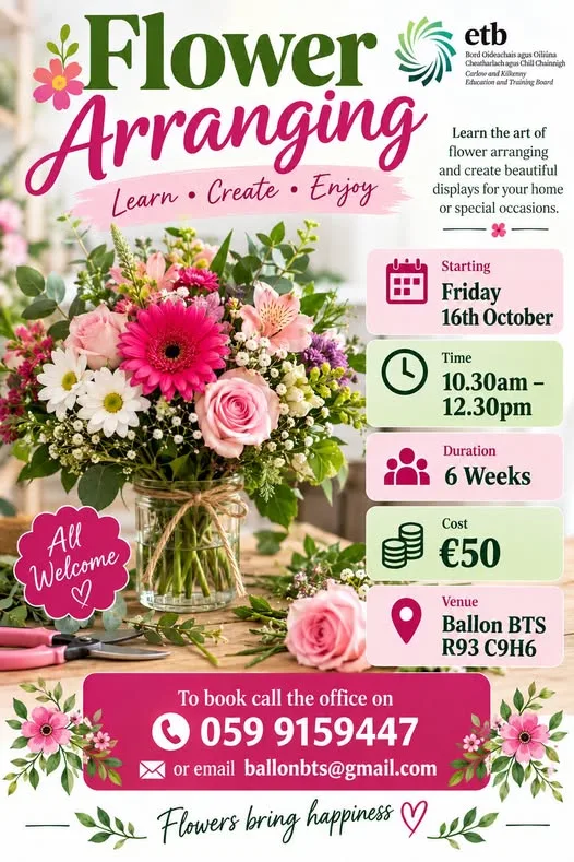 Flower Arranging (Carlow and Kilkenny ETB) flyer