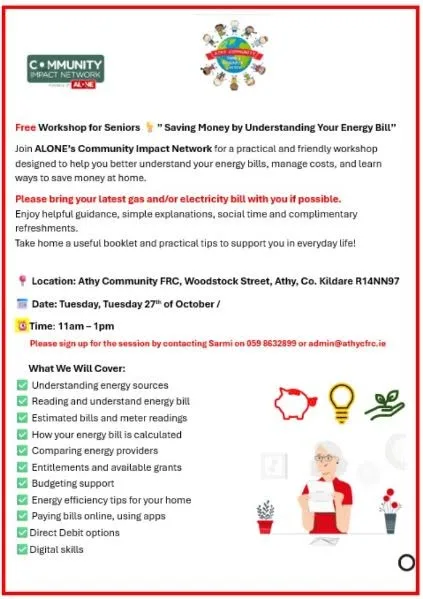 Free Workshop for Seniors: Saving Money by Understanding Your Energy Bill flyer