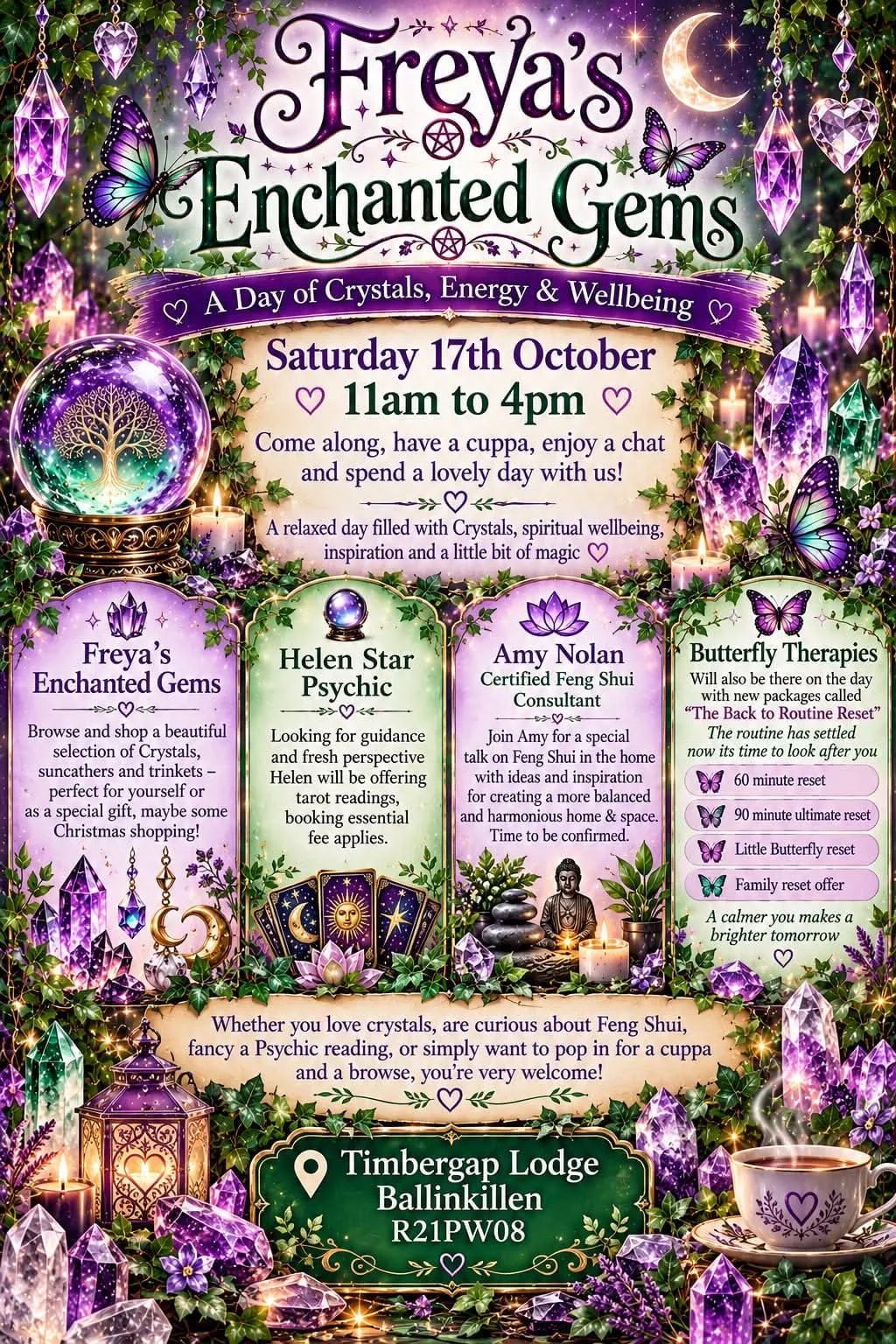 Freya's Enchanted Gems — A Day of Crystals, Energy & Wellbeing flyer