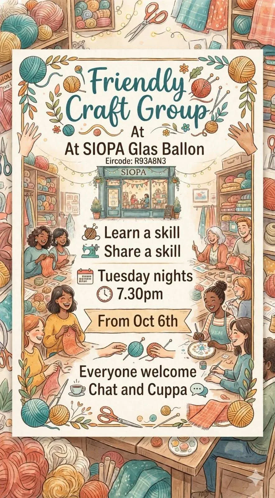 Friendly Craft Group — Learn a Skill, Share a Skill flyer