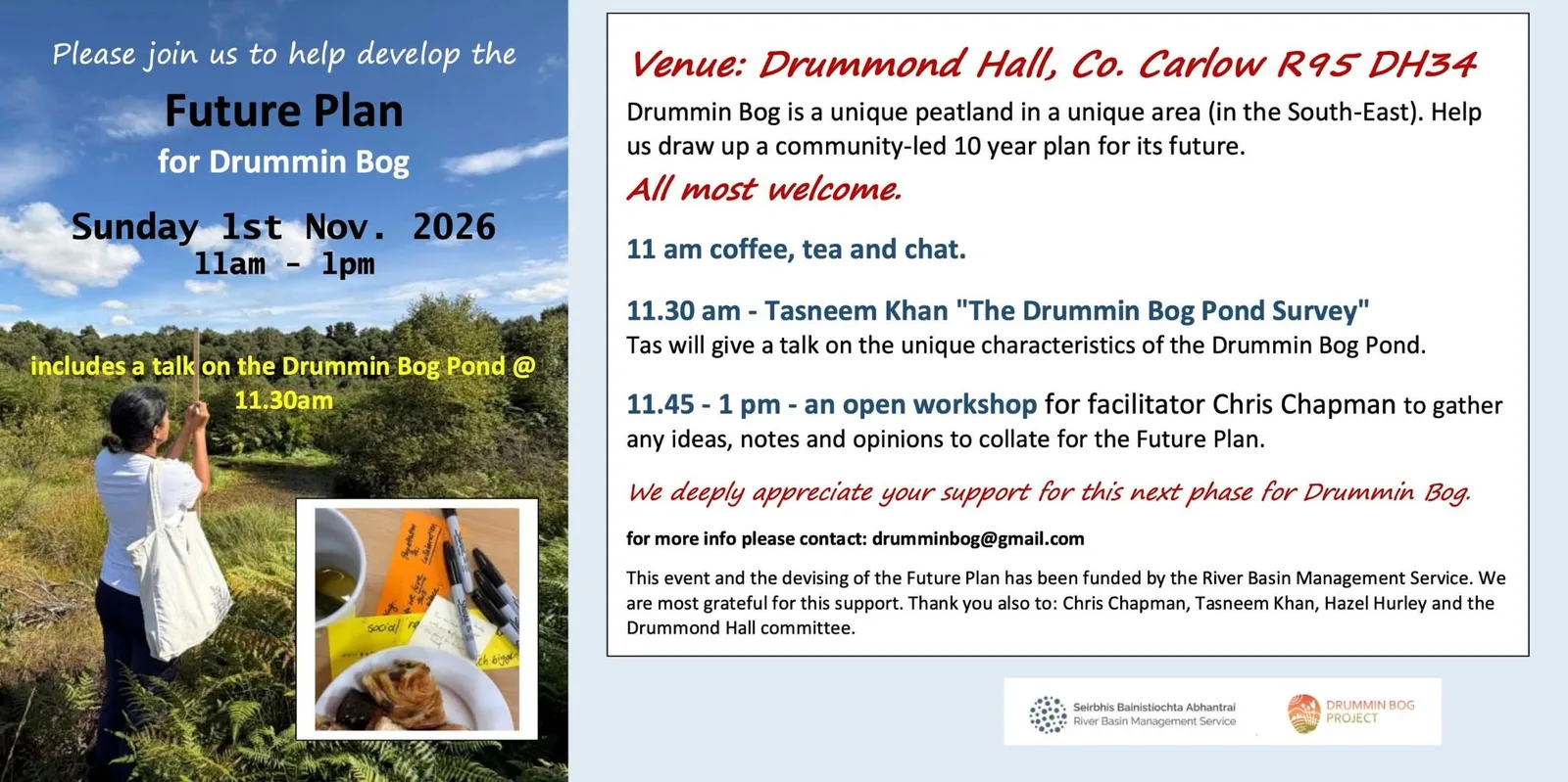 Future Plan for Drummin Bog — Community Workshop flyer