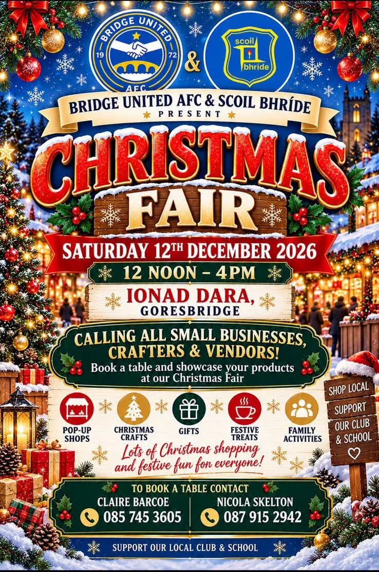 Christmas Fair — Bridge United AFC & Scoil Bhríde flyer