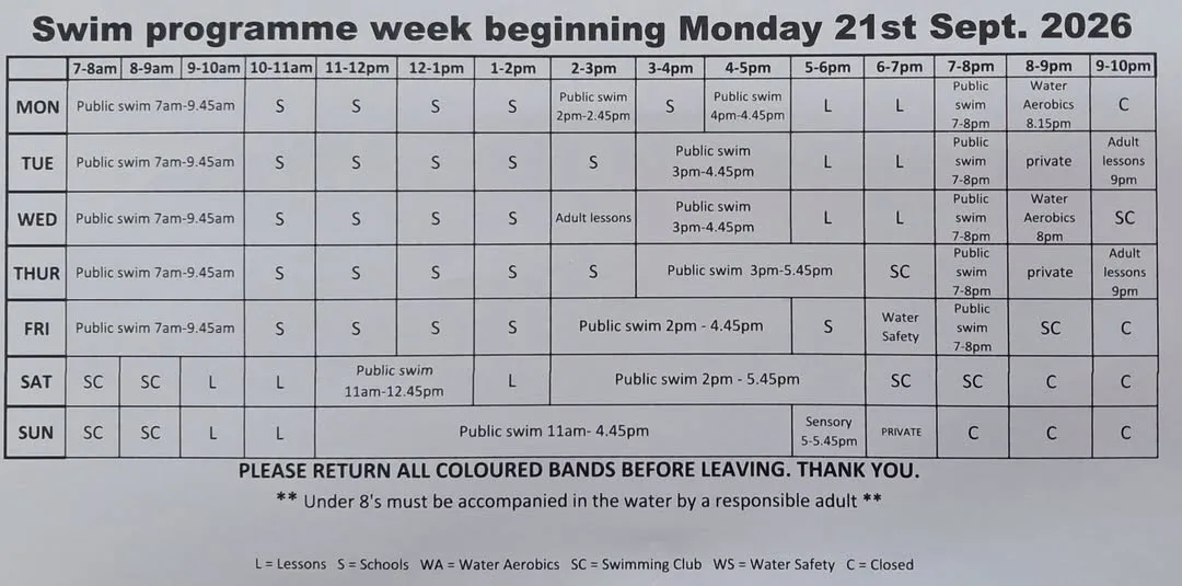 Graiguecullen Swimming Pool — Weekly Swim Programme flyer