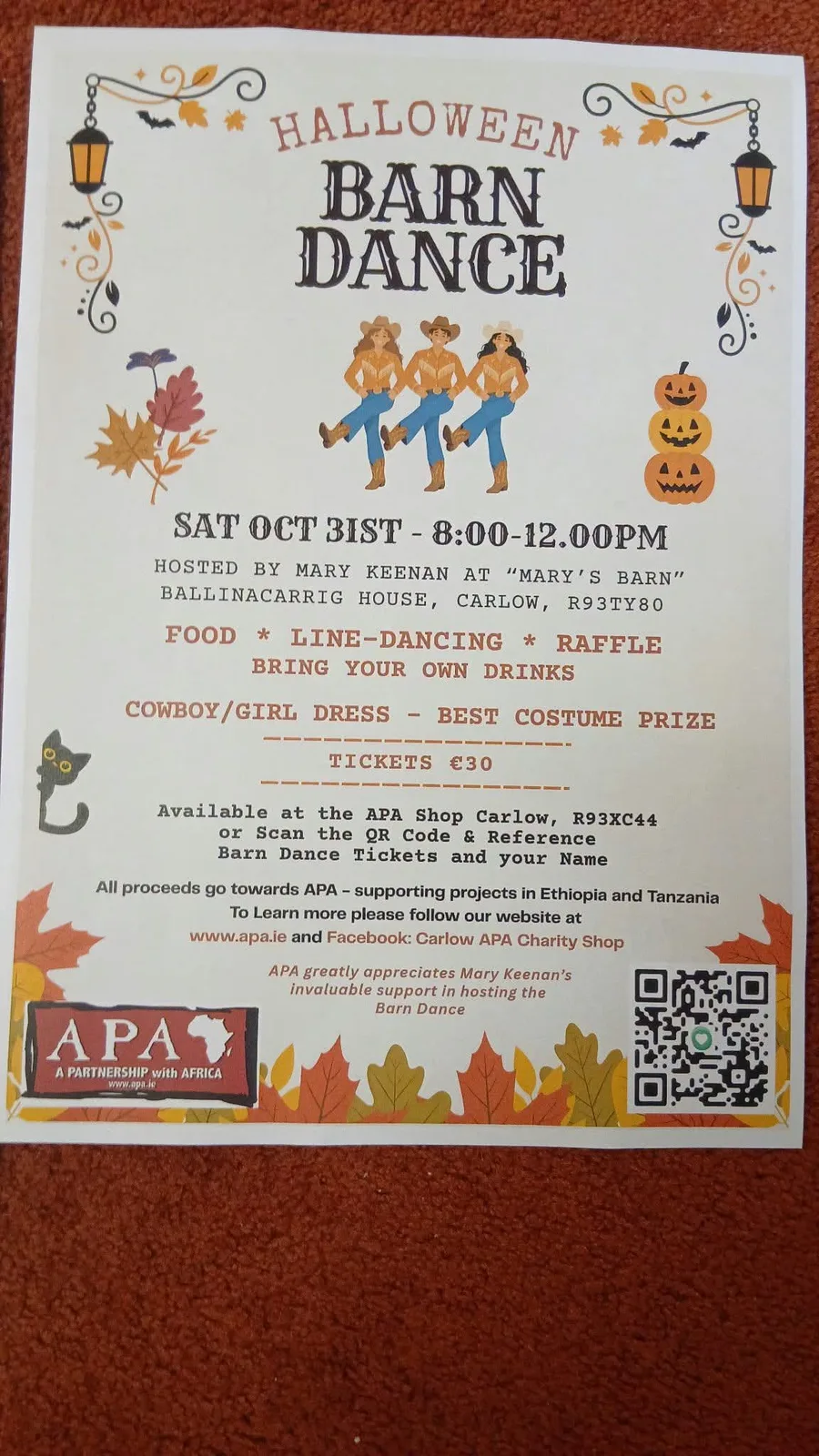 Halloween Barn Dance — in aid of APA flyer