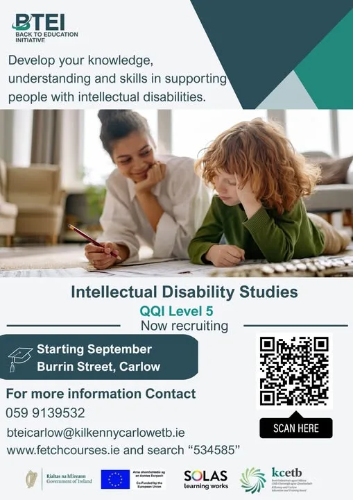 Intellectual Disability Studies (QQI Level 5) — Now Recruiting flyer