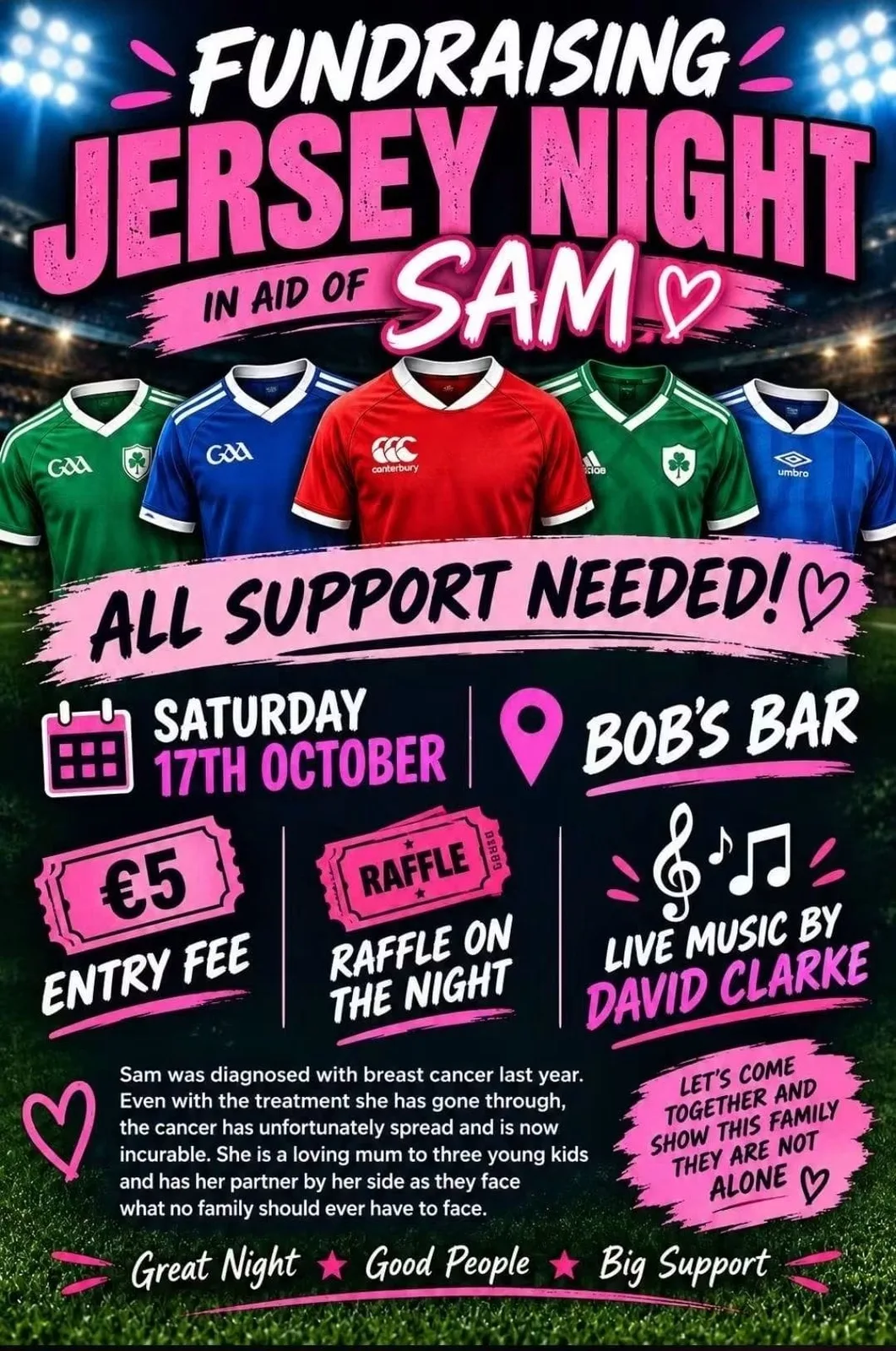 Fundraising Jersey Night in Aid of Sam flyer