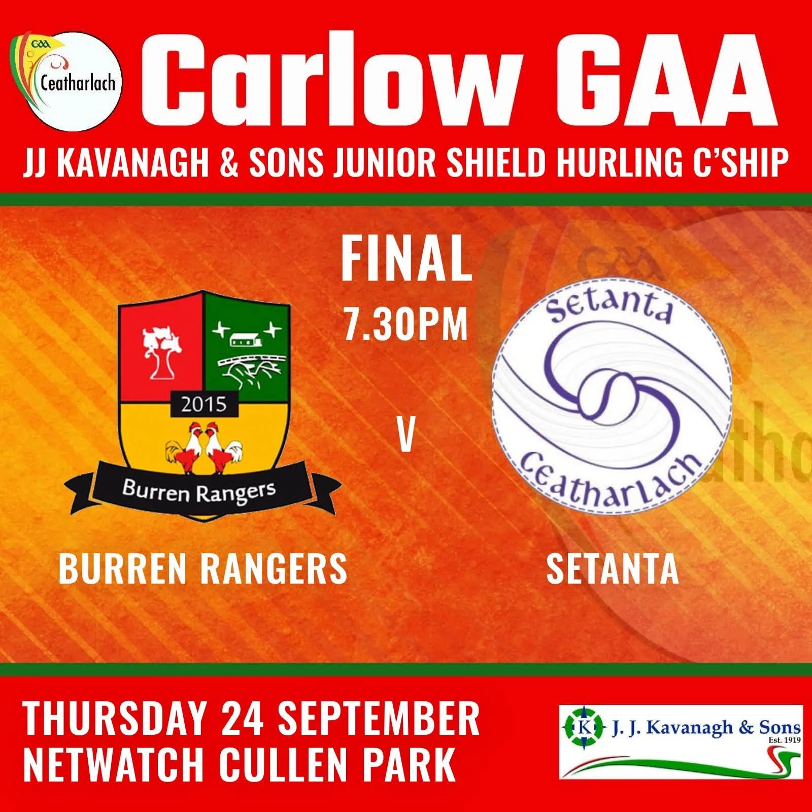 JJ Kavanagh & Sons Junior Shield Hurling Championship Final: Burren Rangers v Setanta flyer