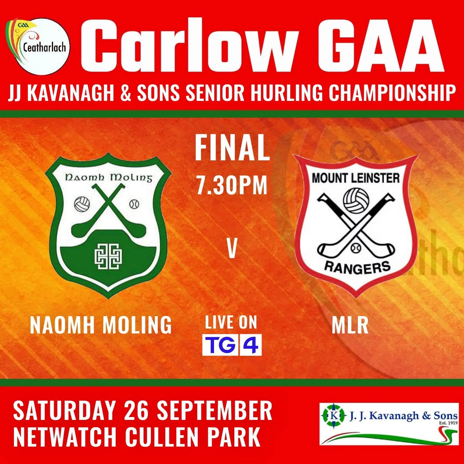 JJ Kavanagh & Sons Senior Hurling Championship Final: Naomh Moling v Mount Leinster Rangers flyer