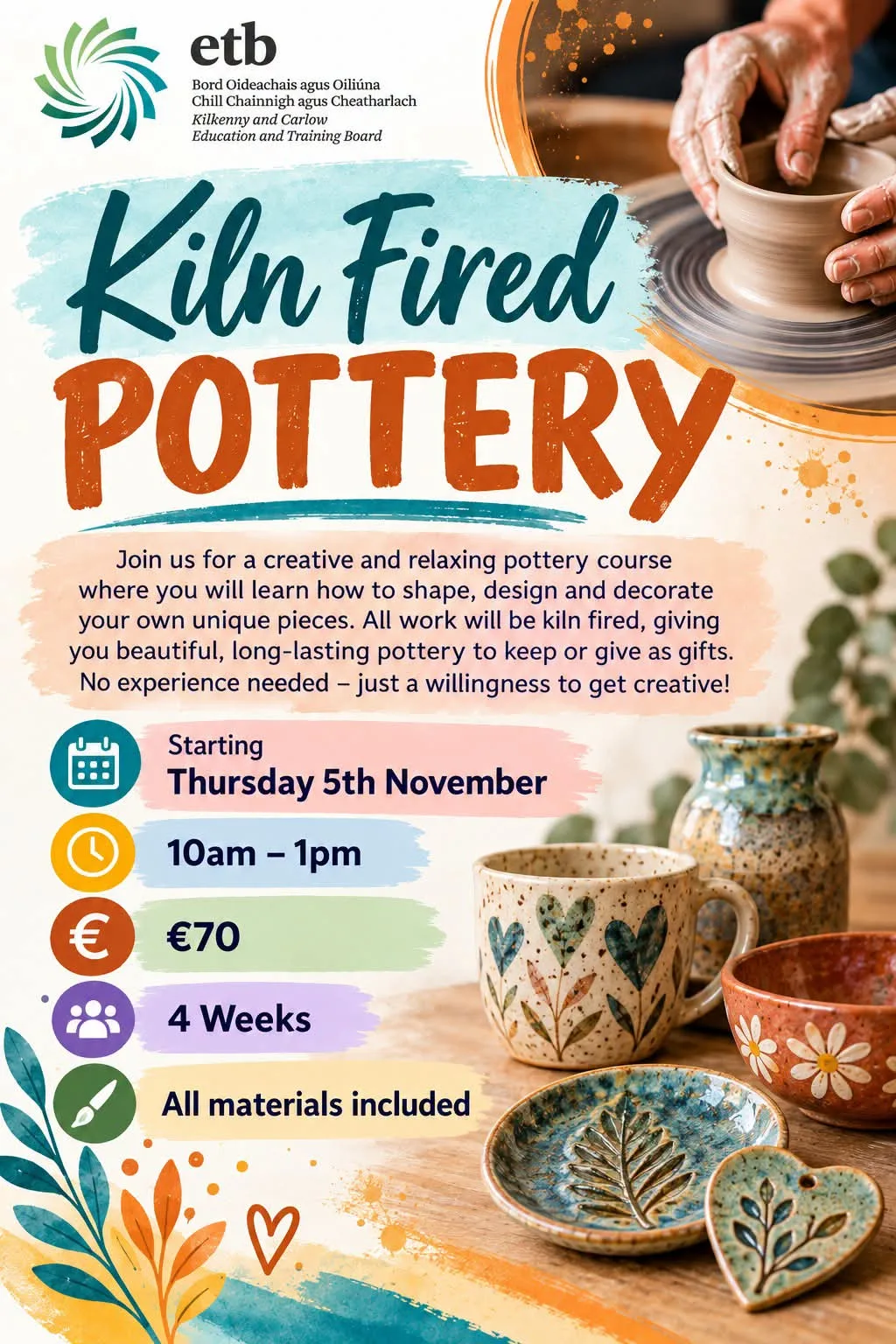 Kiln Fired Pottery (4 Weeks) flyer