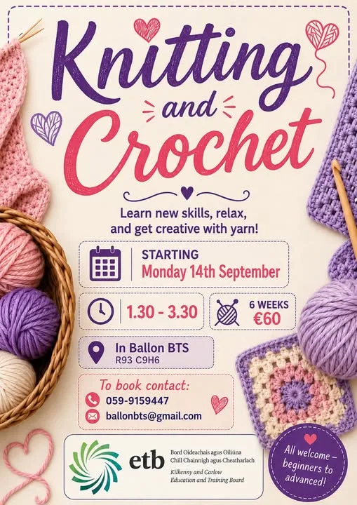 Knitting and Crochet — 6-Week Course flyer