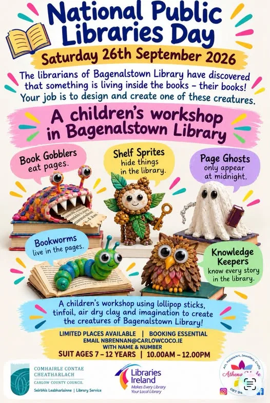 National Public Libraries Day: Children’s Workshop — Creatures of Bagenalstown Library flyer