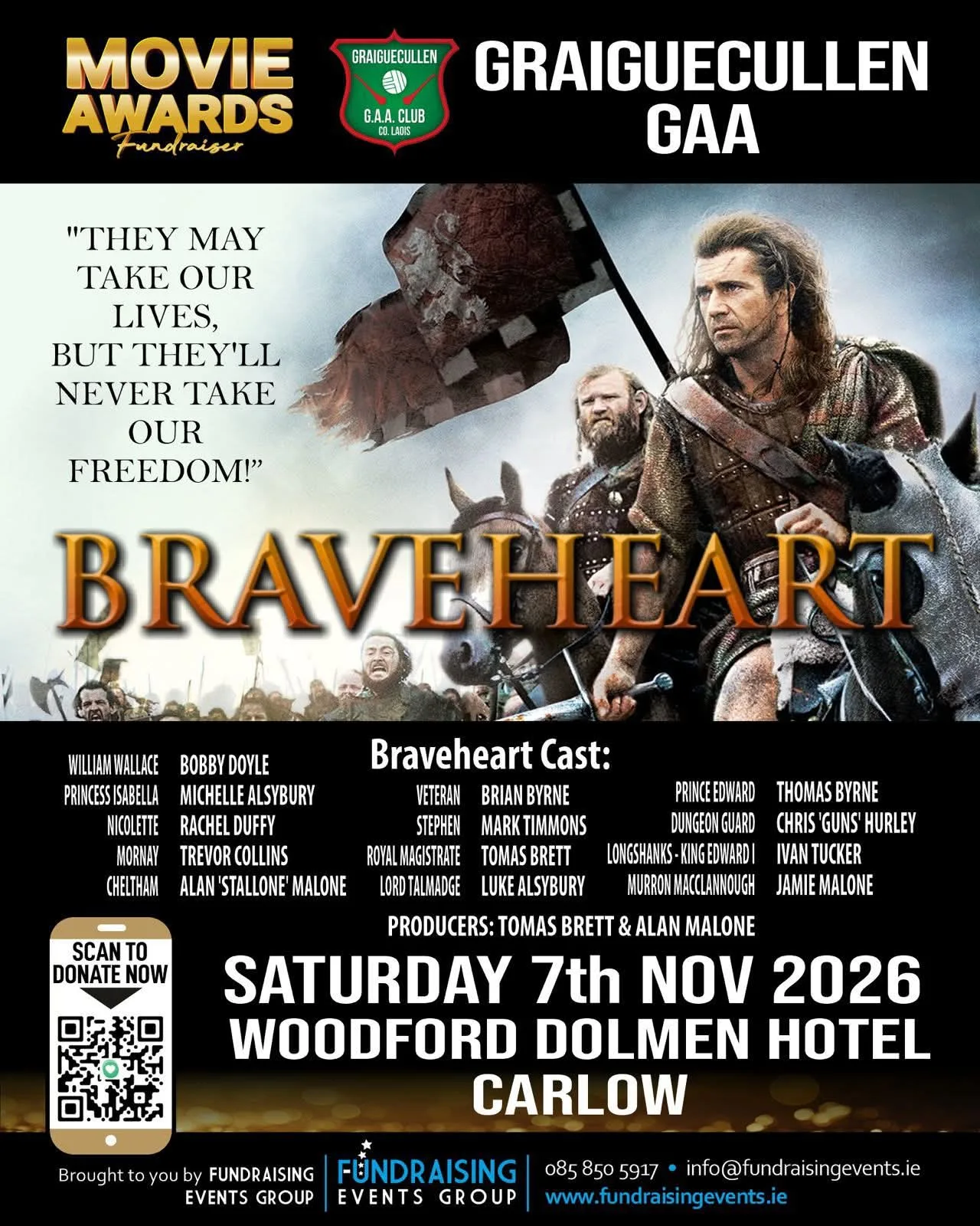 Movie Awards Fundraiser — Braveheart (Graiguecullen GAA) flyer