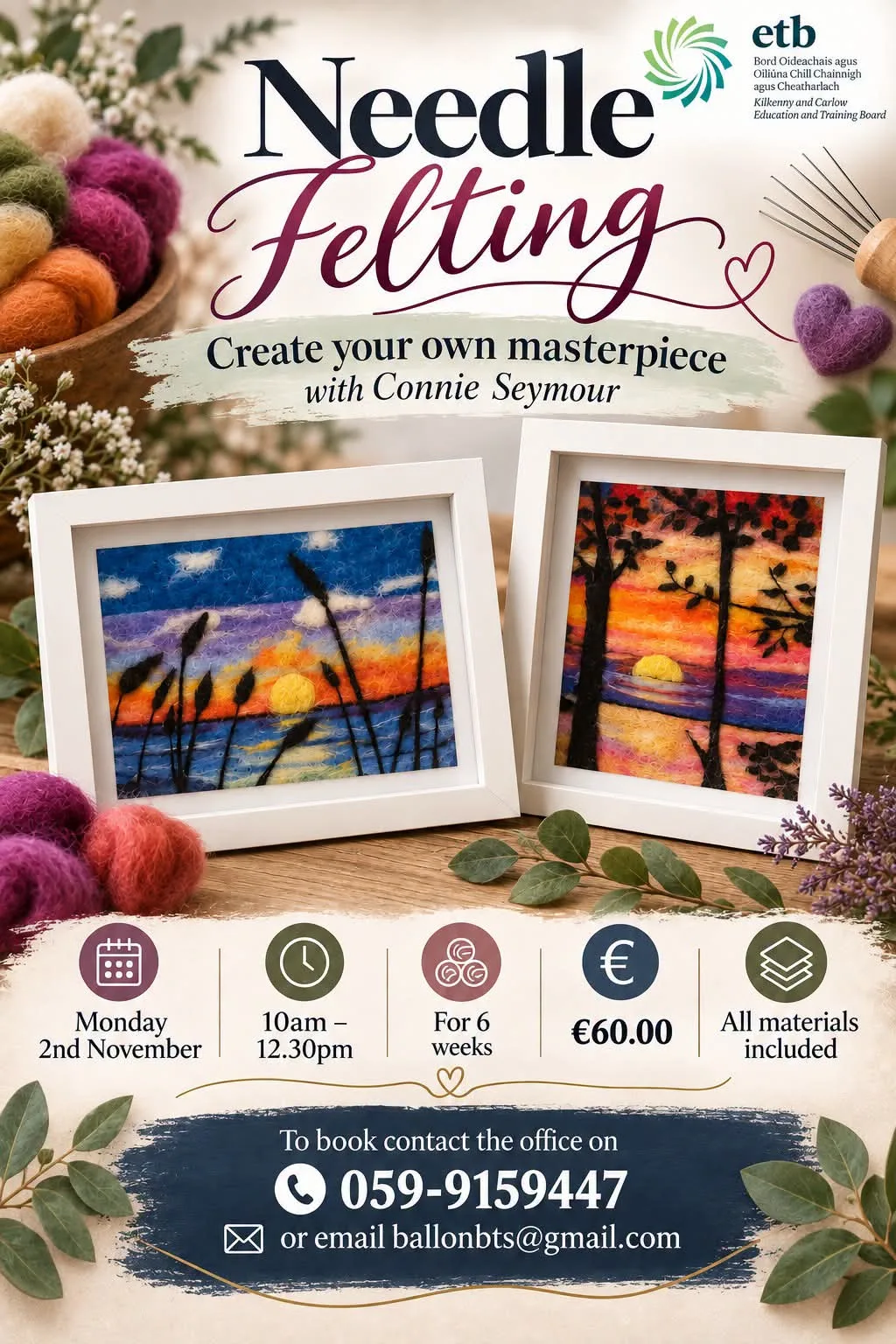 Needle Felting with Connie Seymour (6 Weeks) flyer