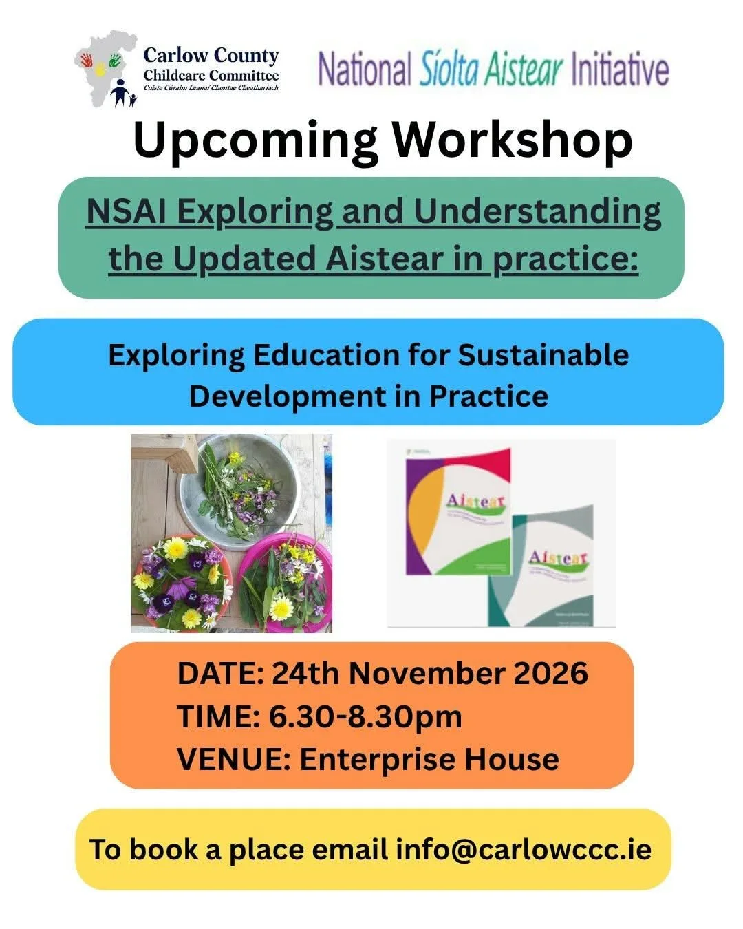 NSAI Workshop — Exploring Education for Sustainable Development in Practice (Updated Aistear) flyer