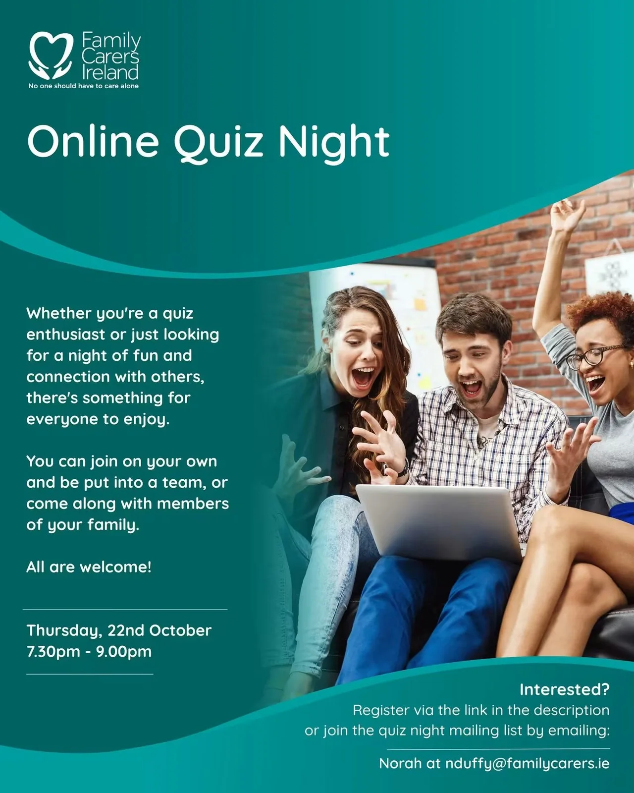 Online Quiz Night — Family Carers Ireland flyer