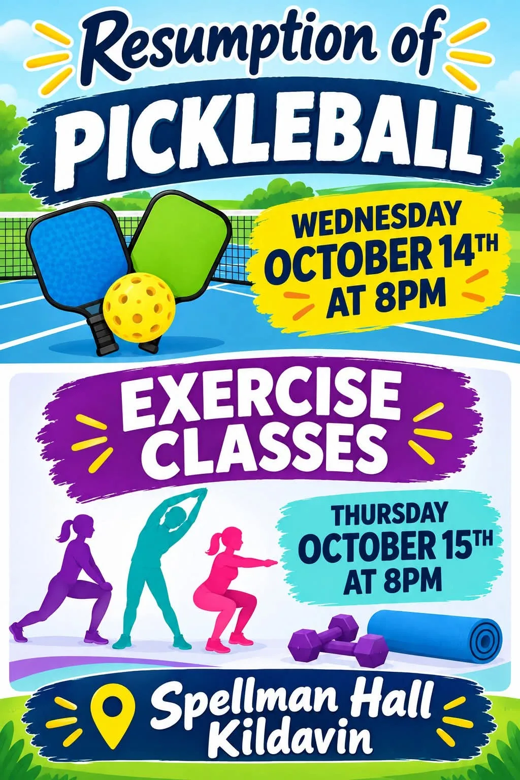 Pickleball Resumes — Spellman Hall, Kildavin flyer