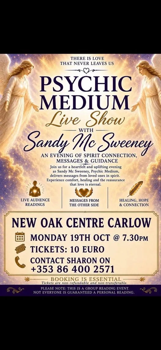 Psychic Medium Live Show with Sandy Mc Sweeney flyer