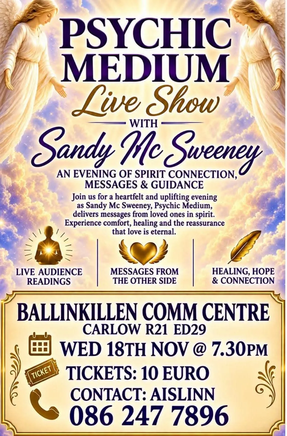 Psychic Medium Live Show with Sandy Mc Sweeney flyer