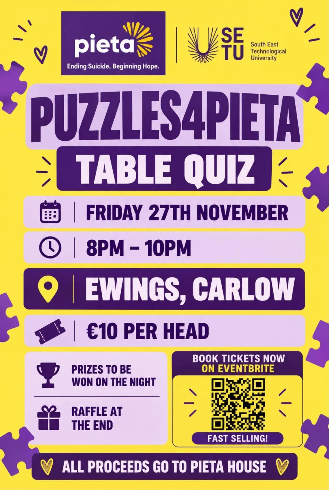 Puzzles4Pieta Table Quiz flyer