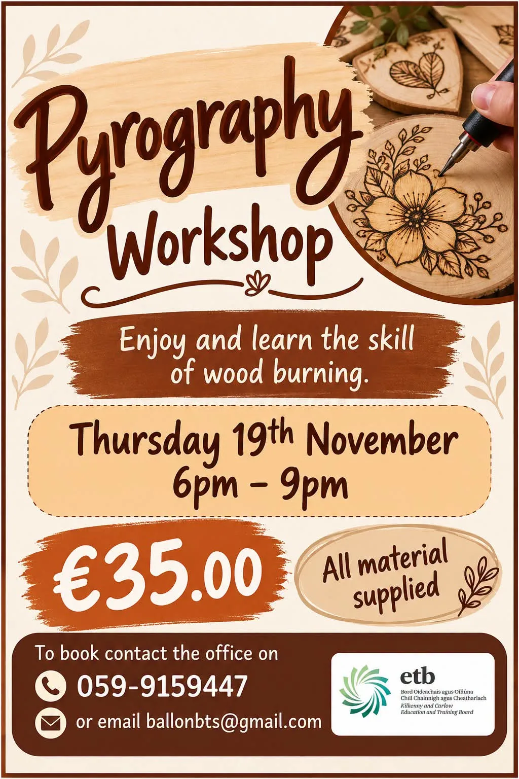 Pyrography Workshop (Wood Burning) flyer