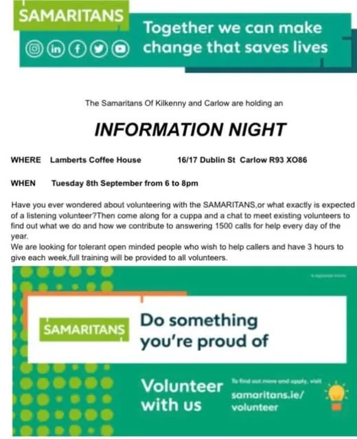 Samaritans Volunteer Information Night flyer