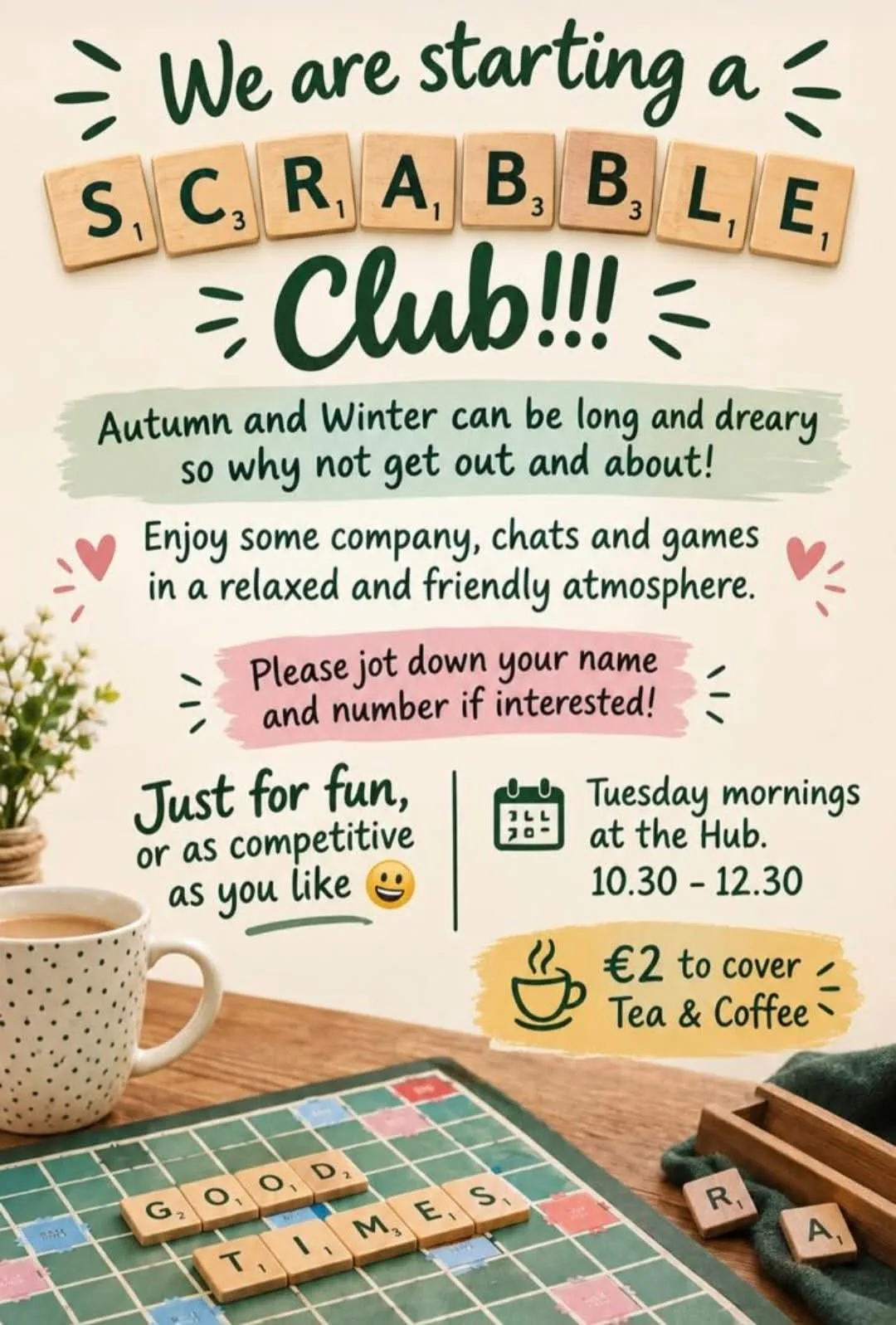 Scrabble Club at Tinryland Community Hub flyer