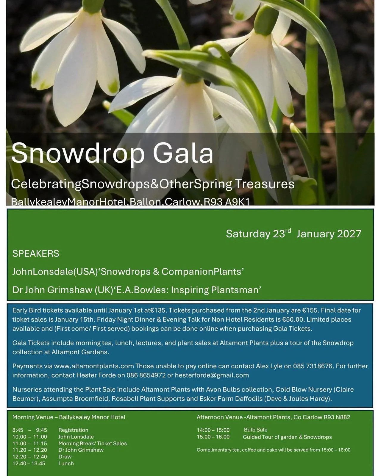 Snowdrop Gala 2027 — Ballykealey Manor Hotel & Altamont flyer