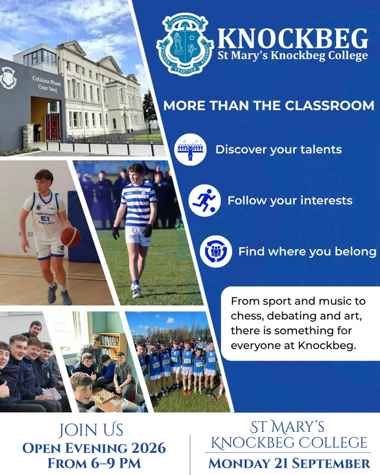 St Mary's Knockbeg College — Open Evening 2026 flyer