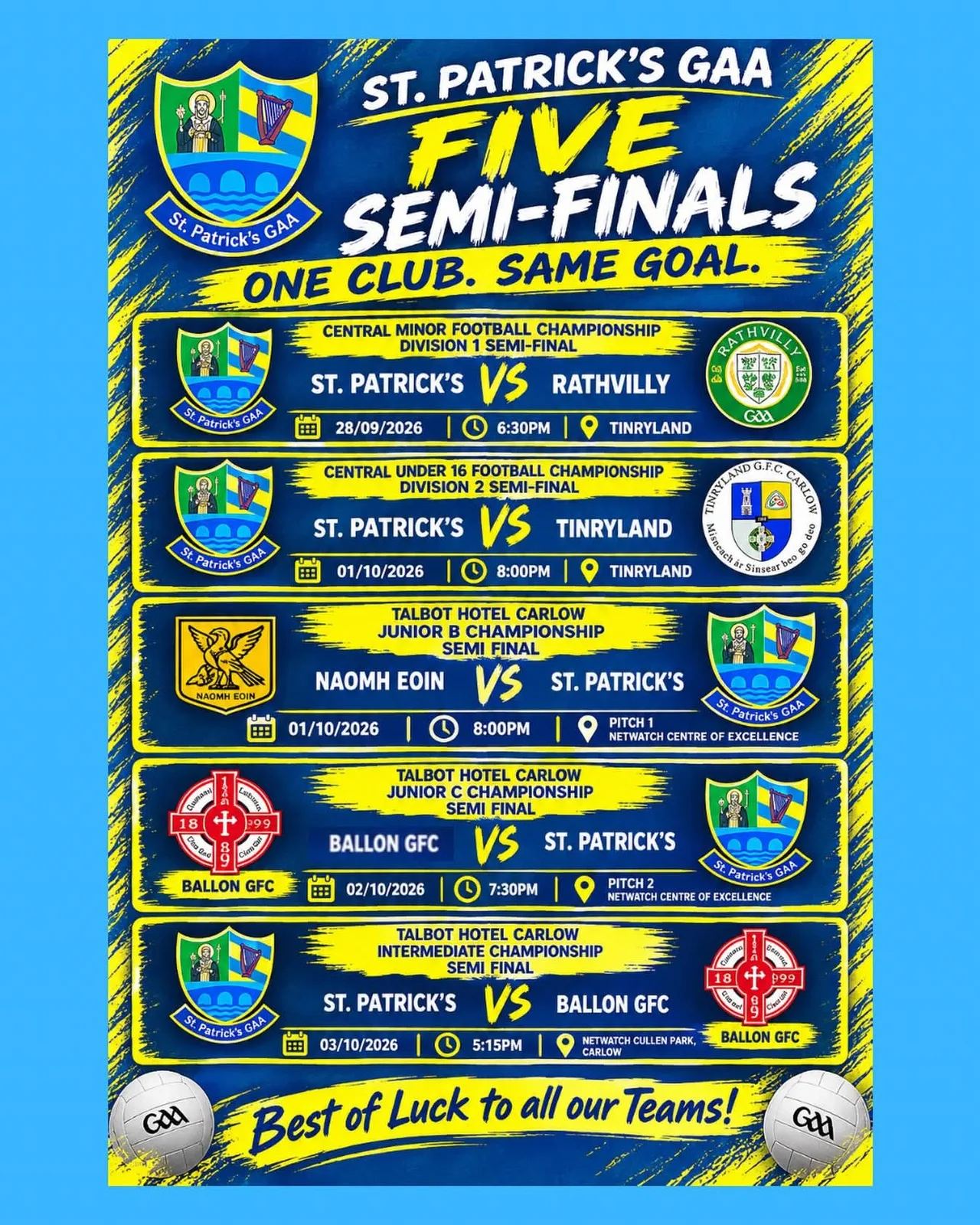 Talbot Hotel Carlow Intermediate Championship Semi-Final: St Patrick’s v Ballon GFC flyer